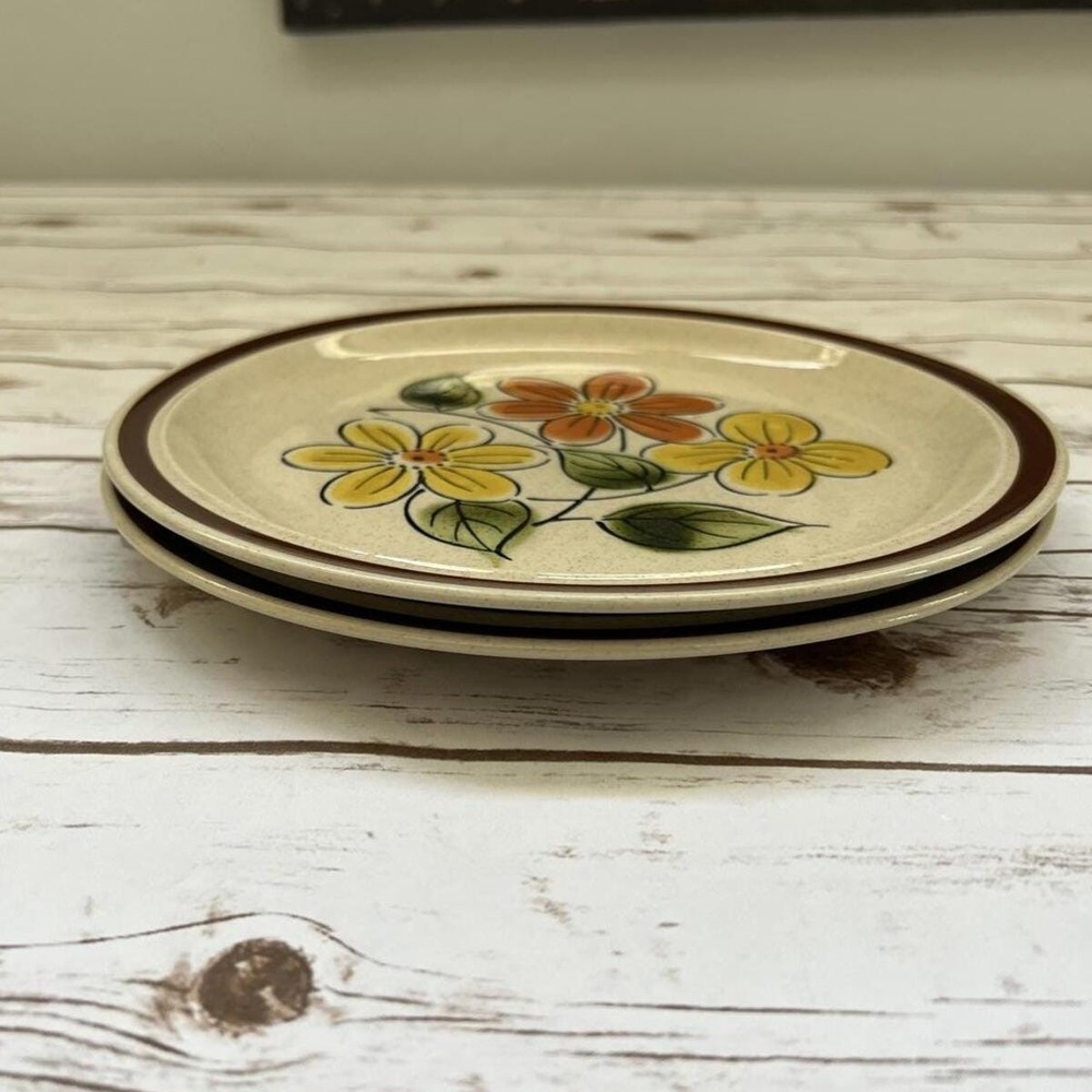 Stonebridge Priscilla Lane 7.5" Salad Plates Brown Floral Stoneware Set of 2